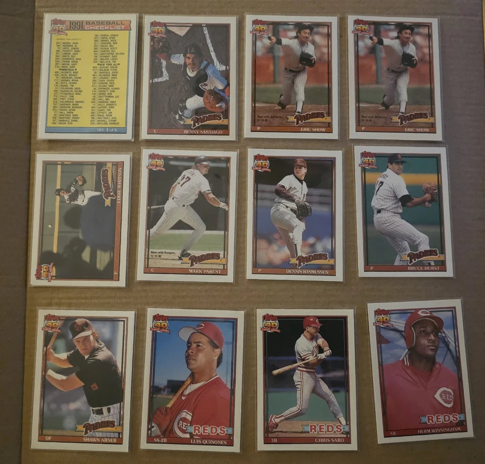 Topps 1991 40 años de béisbol. Lote de 30 tarjetas Expos, Rojos, Paders usadas Foto 2 de 4