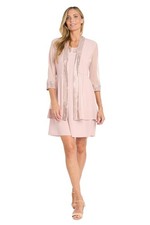 R M Richards Women's 2-Piece Sheer Jacket Dress Set - Beaded Trim 3/4 Sleeves