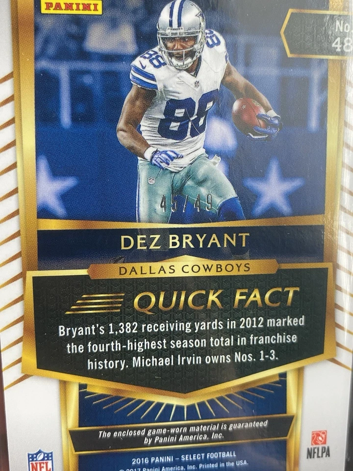 2016 Select Orange Dez Bryant /49 Game Used 2 Color Patch Cowboys - Image 4 of 4