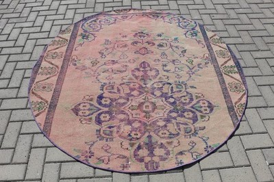 5,6x5,7 ft Rug, Vintage Turkish Rug, Pink Abstract Rug