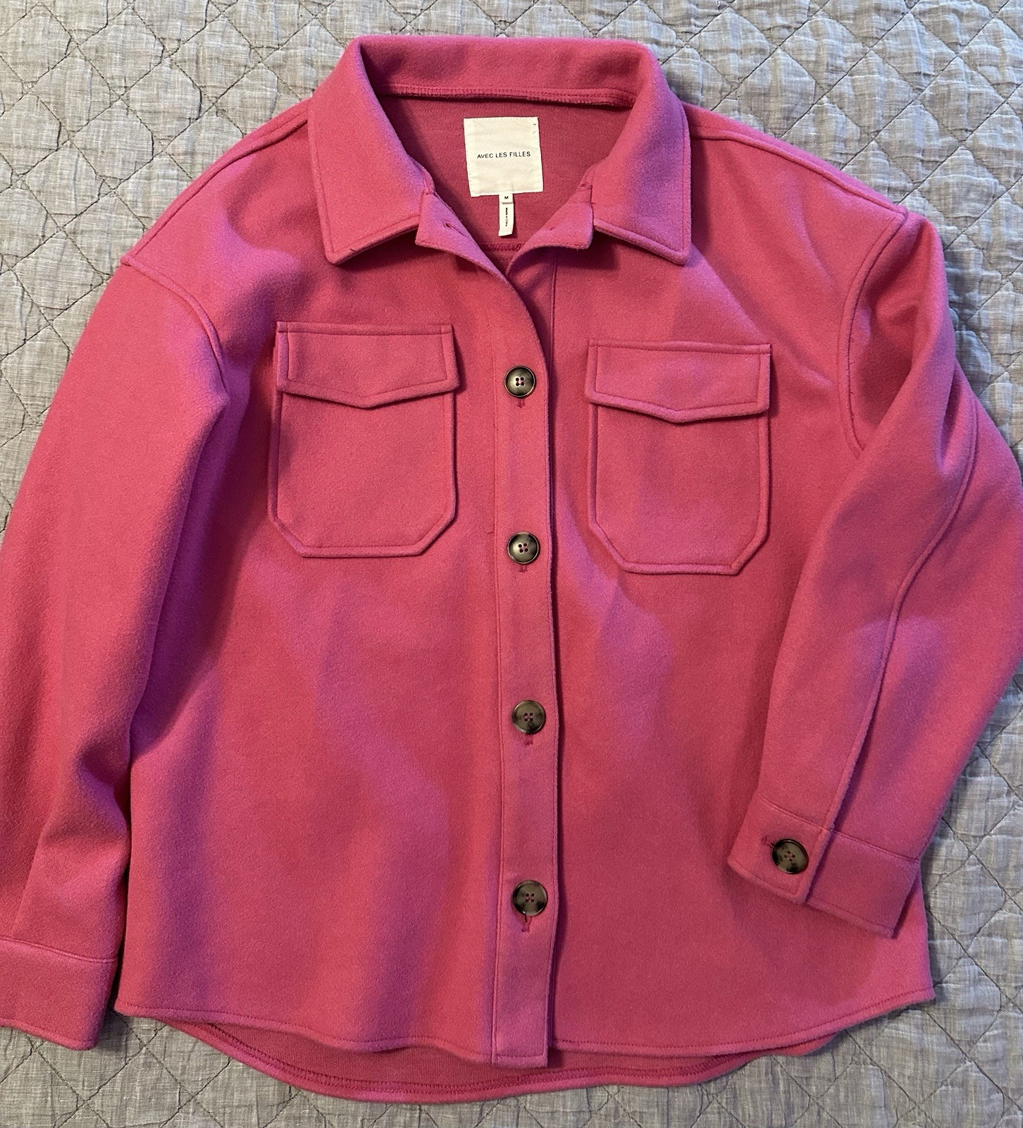Avec Les Filles Pink Fleece Shacket Jacket Womens Medium Button Pockets Spring