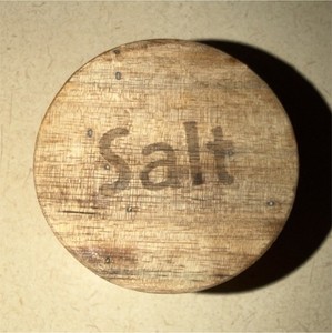 Round White Ceramic Salt Spice Jar with Oak Wood Lid, Modern, 3.5in