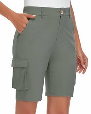 Shorts Cargo Femme Taille Haute Bermudas Gris Léger avec Poches pour Yoga Spo...