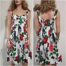 🆓US🛃  Dolce&Gabbana coffee-pot roses printed flared cotton bustier dress IT 42