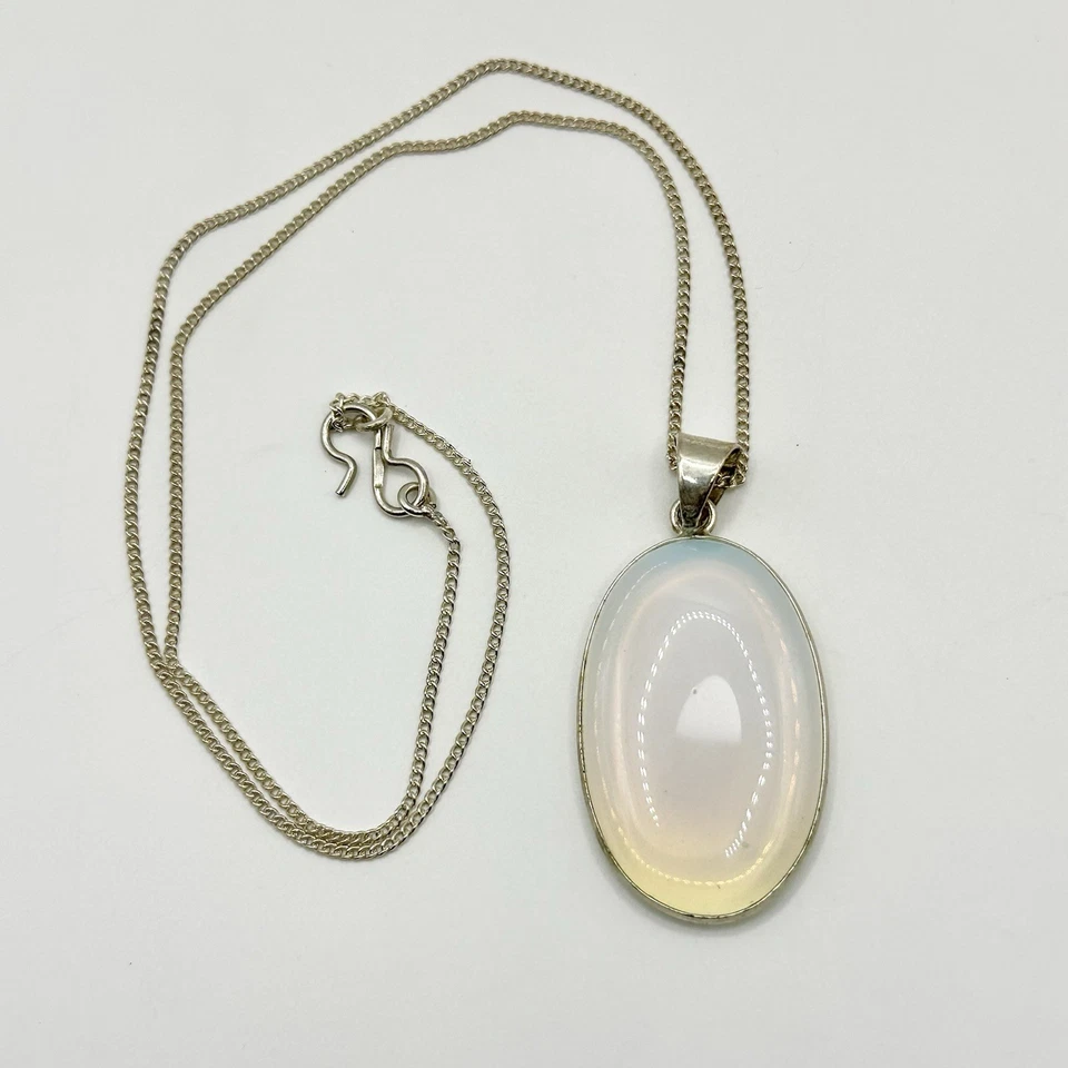 "Collar colgante de vidrio opalita iridiscente azul opalescente fuego 18""" Foto 4 de 4