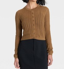 A New Day Women's Pointelle Cardigan Brown Size XS