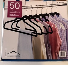 50 Non-Slip Black Flocked Traditional Hangers for Adults, Solid, 45cm