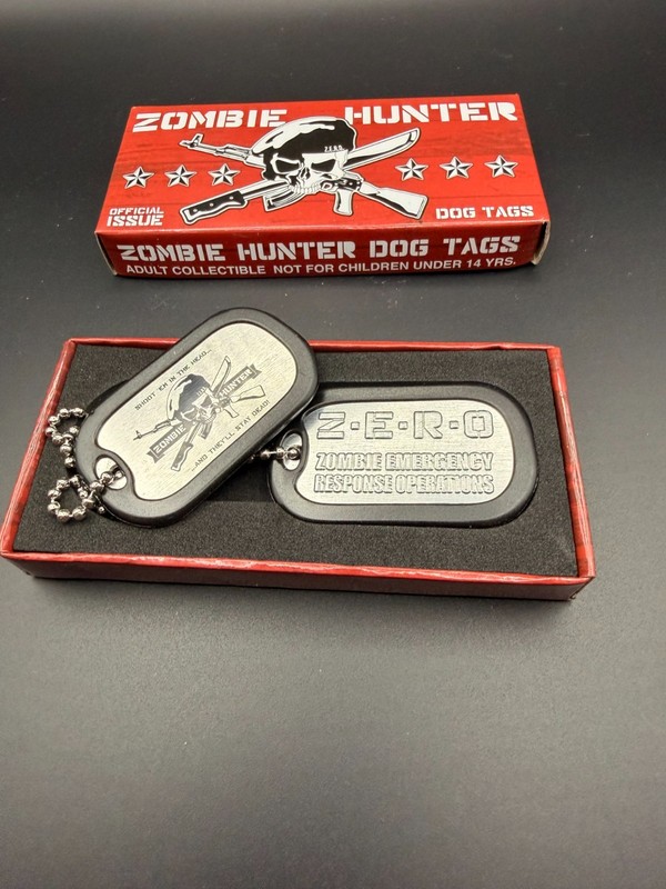 Zombie Hunter Dog Tags w/ Chain Horror Block Classified Novelties NEW IN BOX