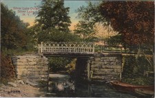 Silver Lake Outlet New York NY 1919 Stone Bridge Wooden Railing Boats Postcard