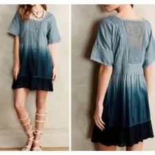 Holding Horses Anthropologie Dip Dye Embroidered Shift Dress sz XS