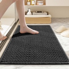 Bathroom Rugs Non Slip Washable Super Absorbent Thin Bath Mat Black 24x16