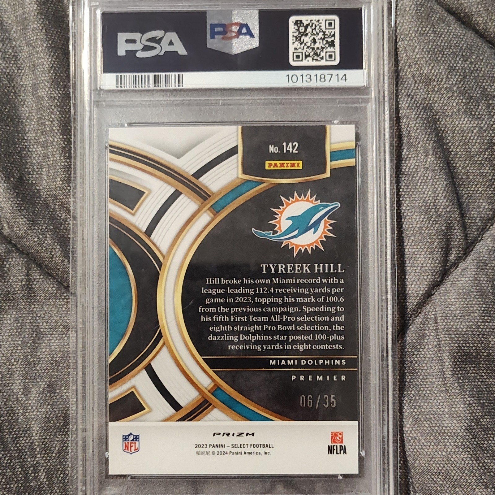Panini Select 2023 Tyreek Hill White Prizm Premier #142 /35 PSA 9 Pop 1 view 2