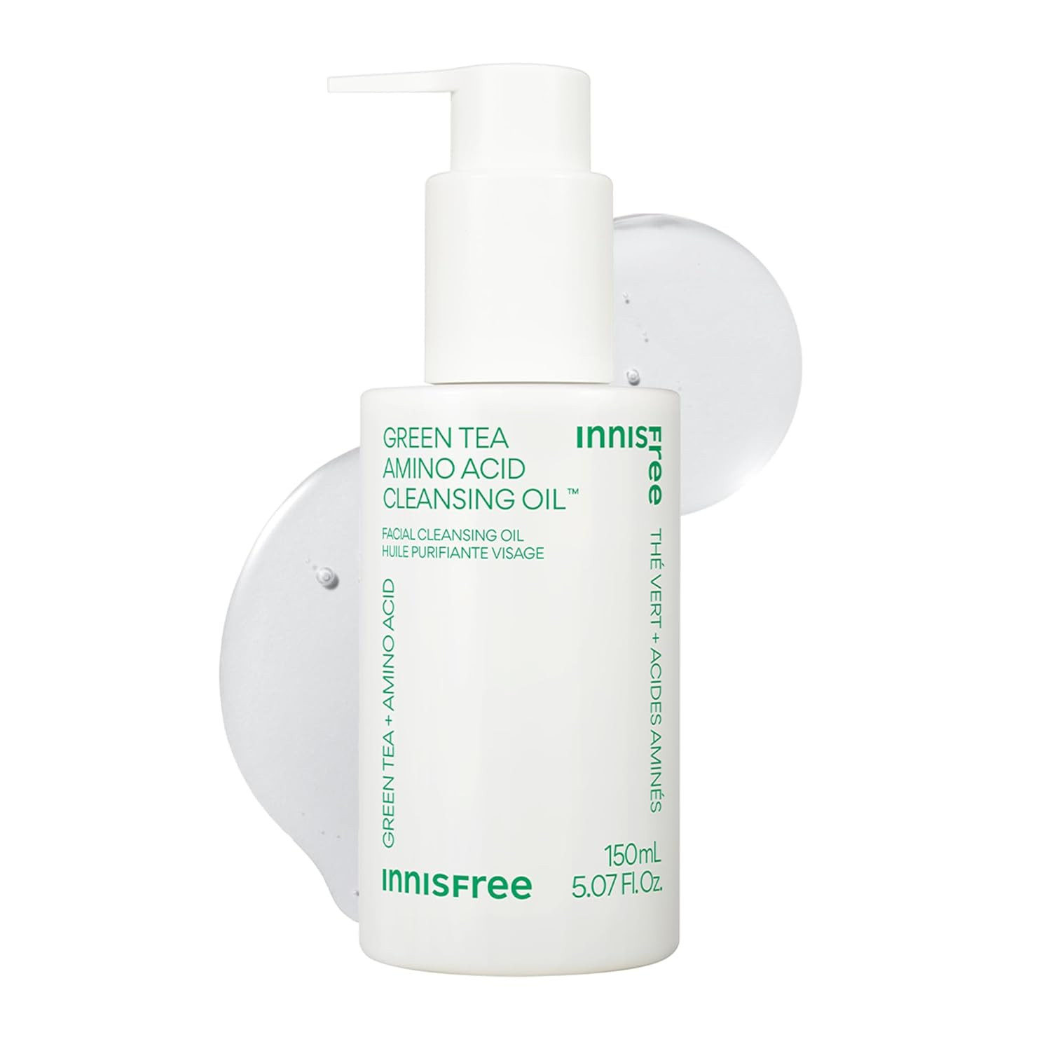 Green Tea Amino Acid Cleansing Oil, Hydrating Korean Face Wash with Jojoba, Make