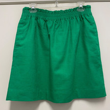 J CREW SKIRT - Green Linen/Cotton, Lined, Elastic Waist, Pockets, Size 10