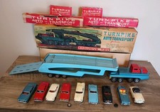 1960s Japan Tin Friction Sears Turnpike Car Transporter  12 Friction Cars  Box