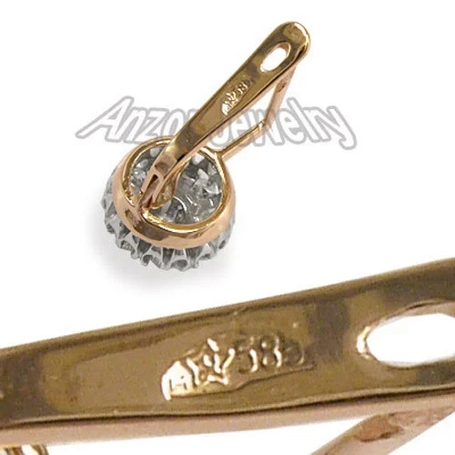 Pendientes de diamantes genuinos de oro rosa y blanco macizo de 14 k estilo europeo 1,78 cwt FSI2 Foto 3 de 4