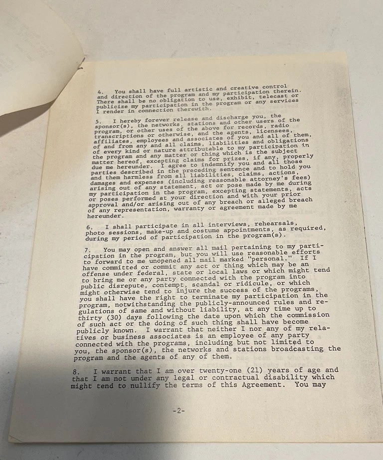 Jack Kramer Hand Signed 5 page Contract Autographed (PSA/DNA Letter) Tennis HOF - Image 2 of 4