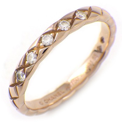 CHANEL Ring Coco Crush Marriage Wedding Band 5P Diamond 750 Beige Gold #55 US7