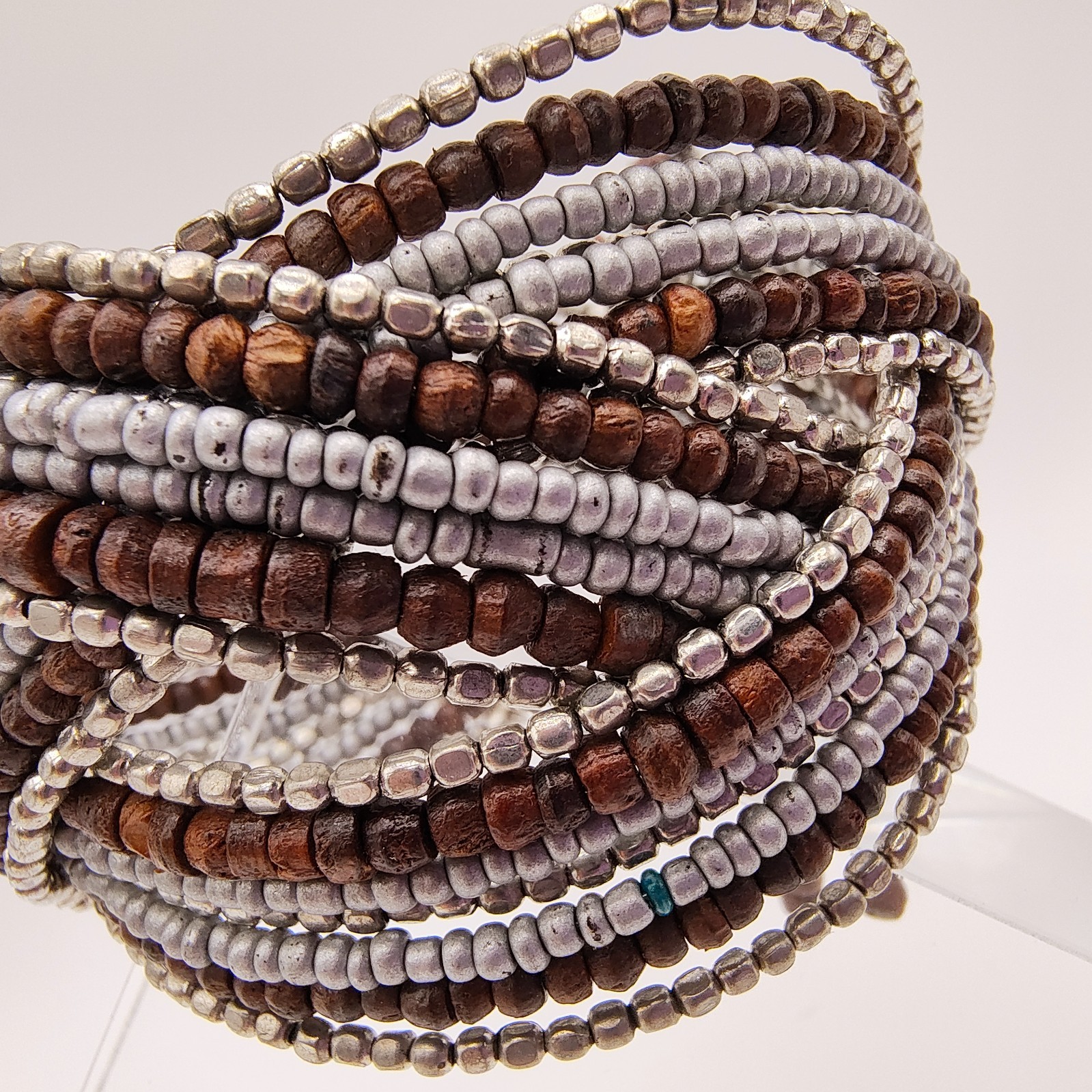 Boho Chic Memory Wire Cuff Bracelet Silver Tone G… - image 2