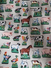 Cath Kidston Vintage Print Farmyard Animals Oilcloth Fabric Remnant 69cms X 55