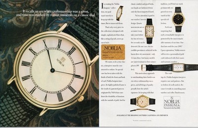Noblia Insignia Vintage 2 Pg Print Ad Classic Roman Numerals Watch 1989