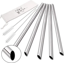 Reusable Smoothie Straw Stainless Steel Straws, 0.5'' Extra Wide Metal Straws