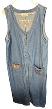 Vintage Westbound XL Denim Christmas-Themed Sleeveless Button-Down Dress With Em