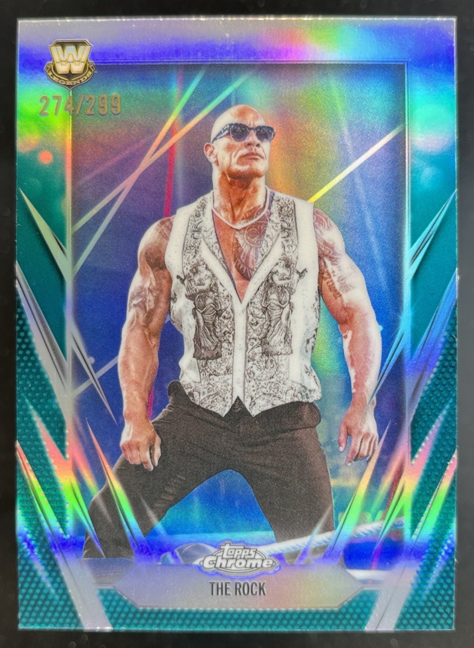 2026 Topps Chrome WWE The Rock Teal Refractor /299 #1