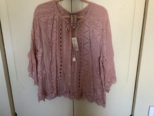 NWT JOHNNY WAS DUSTY ROSE EYELET EMBROIDERED BUTTON BLOUSE XL 320