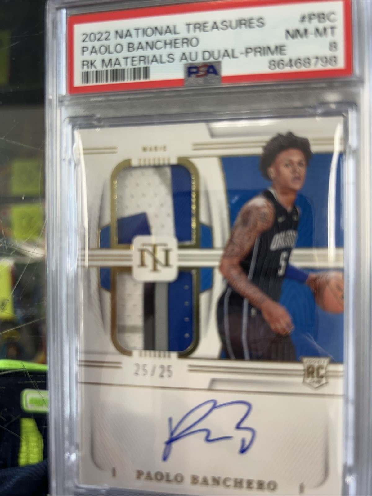 2022 NATIONAL TREASURES DUAL ROOKIE PATCH AUTO RPA PAOLO BANCHERO 25/25 RC PSA 8 view 3