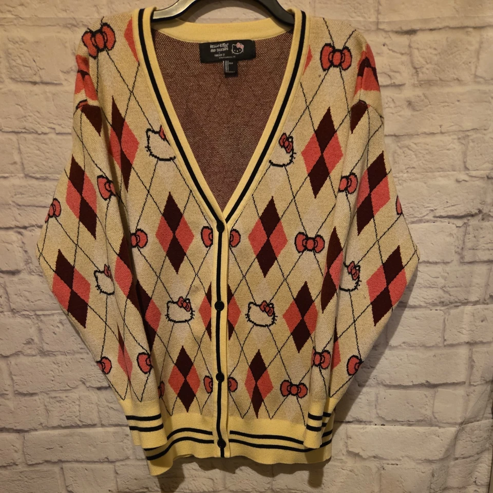 Cardigã feminino Hello Kitty Argyle tamanho pequeno - Imagem 2 de 4