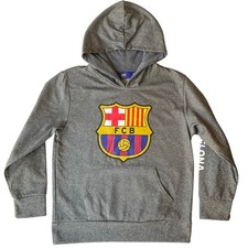 FCB Kid  s Sweatshirt size M Long Sleeve Hoodie Fleece Fan Club Barcelona Gray