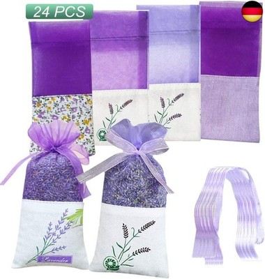 GLOBALDREAM Pack of 24 Lavender Bags Empty Bags Purple Drawstring Gauze Cotton