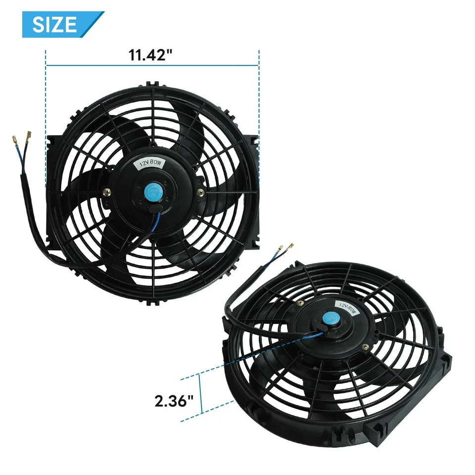 Kit de montaje de radiador eléctrico de refrigeración de 12 V 2x ventilador delgado universal de 10 pulgadas Foto 3 de 4