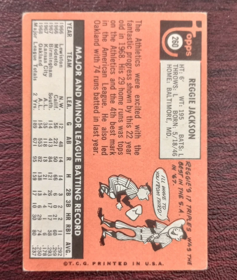 1969 Topps - Reggie Jackson #260 (RC) novato Oakland A's Salón de la fama Foto 2 de 4