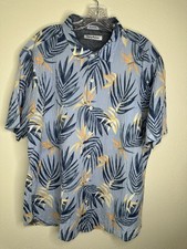 Tommy Bahama Seersucker Cotton/Stretch XL Shirt Blue/Floral Button Short Sleeve