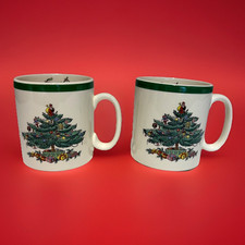 VTG Spode Christmas Tree Mugs Coffee Tea England Festive Holiday 9 Oz Set of 2