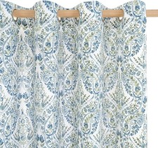 Curtains for Living Room 84 inches Long - Blue Floral Leaf Paisley Pattern Dr...