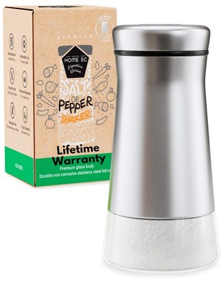 HOME EC Original Glass Salt shaker or Pepper Shaker with 1pk, Silver