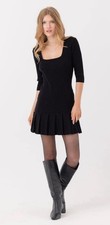 Sundays NYC Gatlin Ribbed Sweater Dress Square Neck Pleated Drop Waist Black S