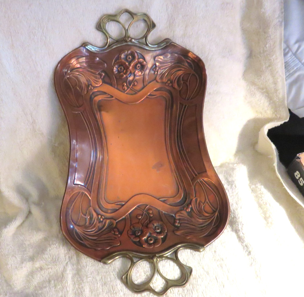 Carl Deffner Arts & Crafts Copper Brass Tray Art Nouveau Influence Signed