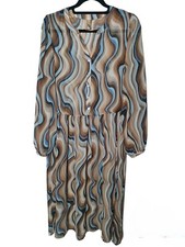 SOYA CONCEPT Midi Dress Size M 12 70's Wavy Print Blue Brown Festival Holiday