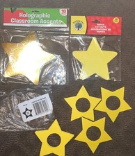 Set Of 3 Classroom Accents: Holographic Shiny 5 Clr , 32 Paper Cutouts, 35 Frame