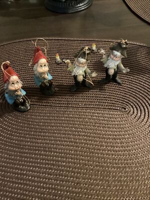 Lot of  4 Vintage Macau Elf Gnome Pixie Dwarf Christmas Ornaments Plastic 3''