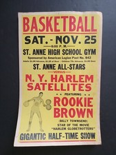 Vintage Basketball Broadside- NY Harlem Satellites vs St. Anne All Stars