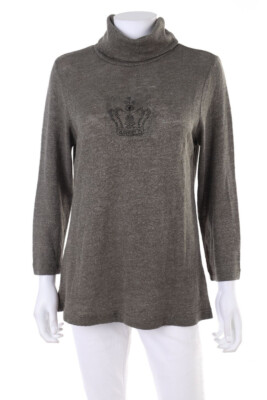 AIRFiELD Pullover Strick Glitzer Strass Logo L olive grey silber