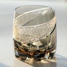 Japanese Style Whisky Glass Tumbler Edo Kiriko Glass Hand Cut To Clear 12oz Gray