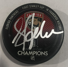 SYLVAIN LEFEBVRE SIGNED FLORIDA PANTHERS 2024 STANLEY CUP HOCKEY PUCK W CASE COA