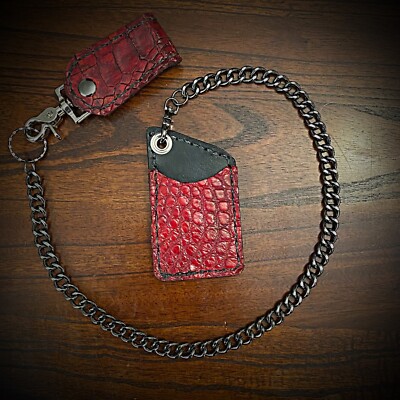 minimalist wallet two pocket wallet genuine alligator black & red