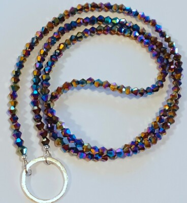 LOOP EYEGLASS NECKLACE 27'' Chain MARDI GRAS AB Beaded Holder Glasses